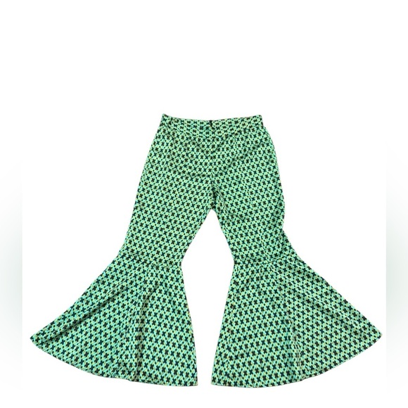 V Cristina Geometric Flare Pants in Green and Blue Size 8 - Picture 2 of 9